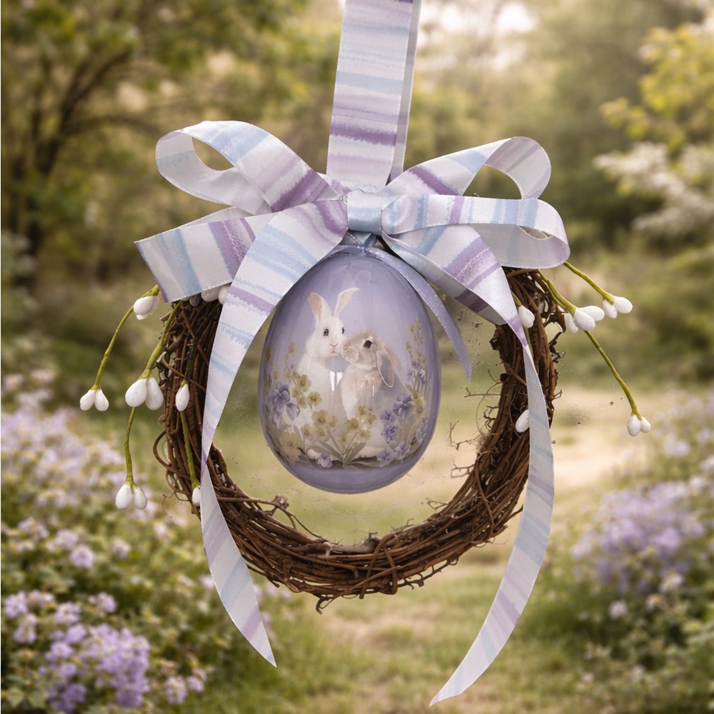 Mini Easter Bunny Wreath with Pastel Ribbon